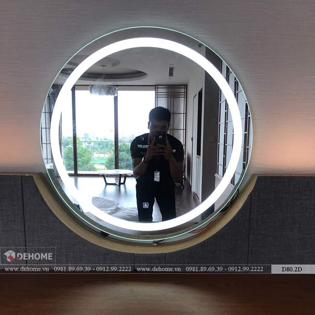 Gương Trang Điểm Tròn Treo Tường Có Đèn Cao Cấp Dehome - D80.2D