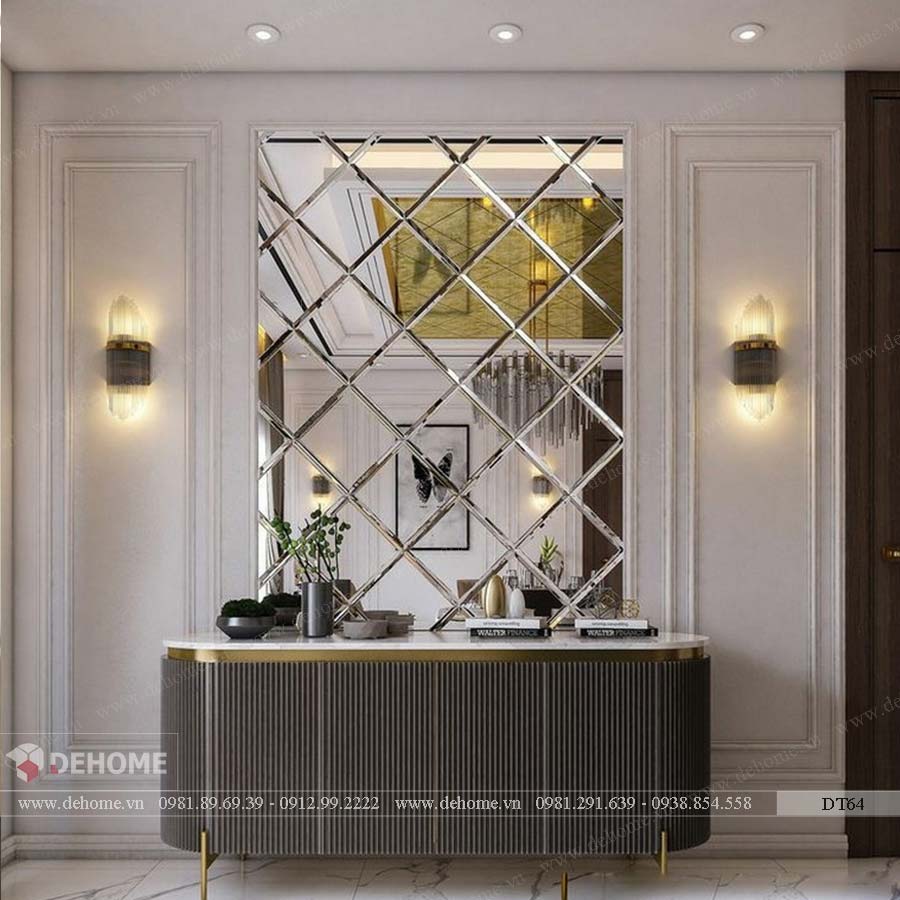 gương dán tường phòng khách màu trắng