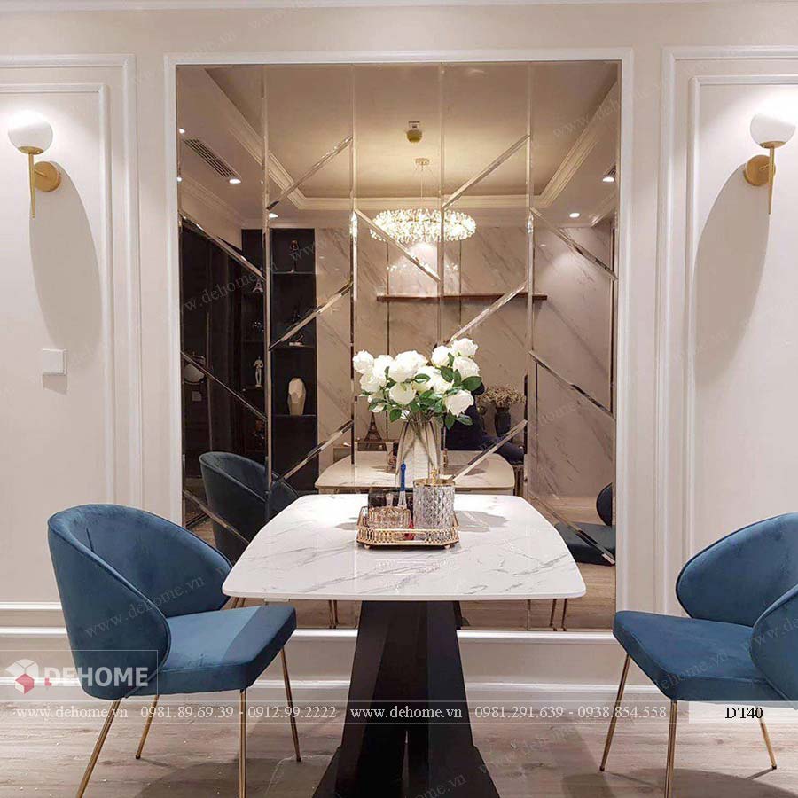 gương dán tường phòng ăn màu trà