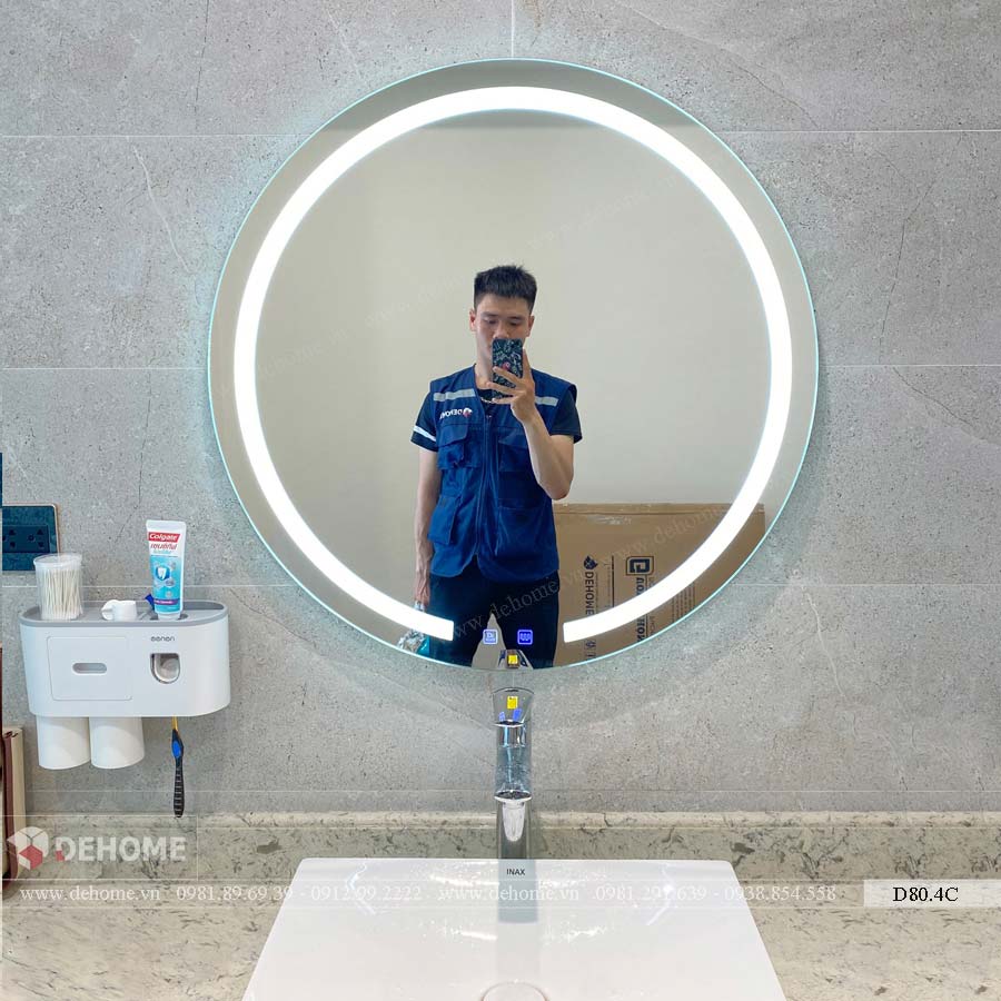 gương nhà tắm hình tròn có led