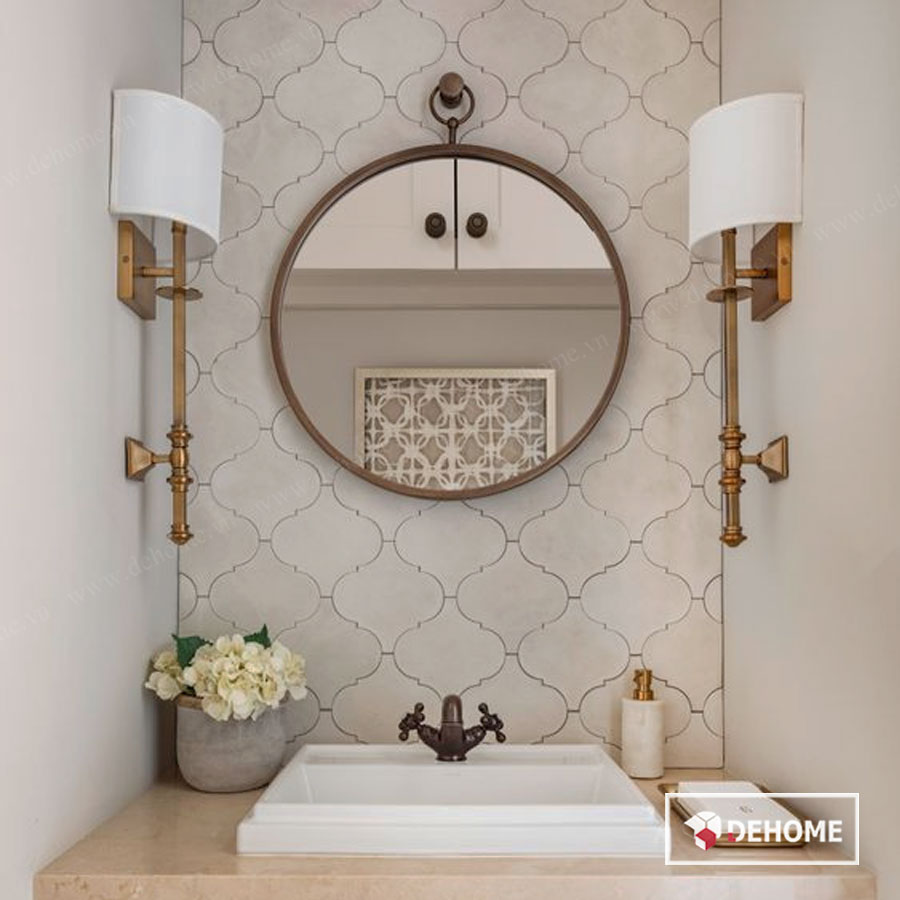 gương treo tường hình tròn khung gỗ dehome