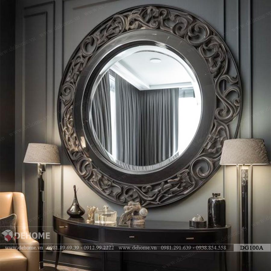gương khung gỗ cổ điển trang trí phòng khách