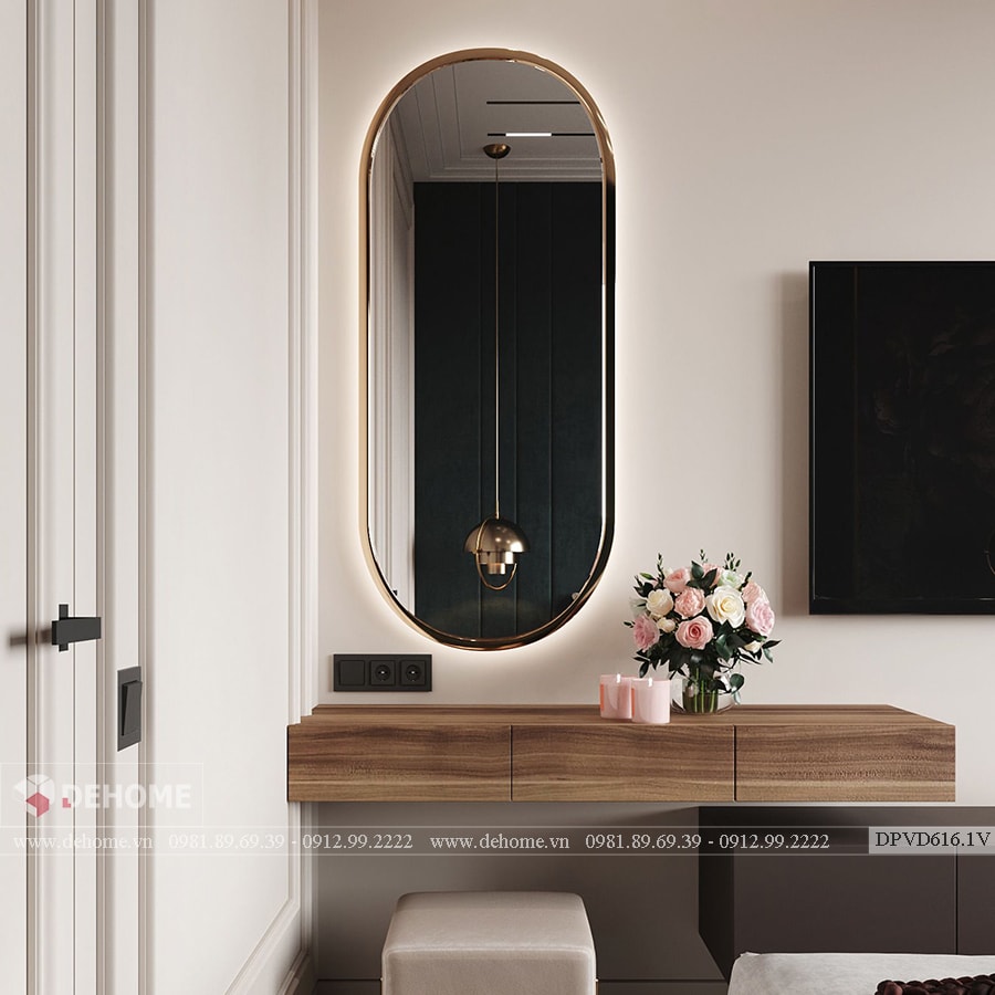 gương khung kim loại mạ pvd có đèn