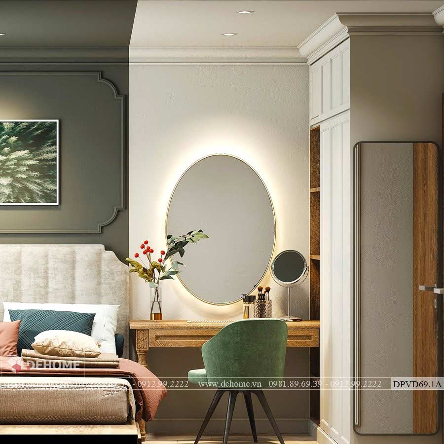 gương khung mạ vàng bàn trang điểm dehome